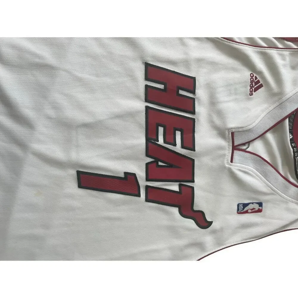 ADIDAS NBA MIAMI HEAT BOSH #1 JERSEY‎ STITCHED WHITE RED SZ XL 2011 BASKETBALL